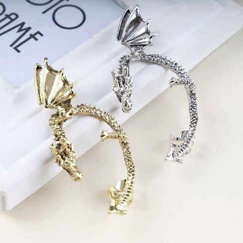 Punk Dragon Ear Wrap - Gold Crawler Climber Ear Cuffs - No Piercing Earrings for Women in Saudi Arabia