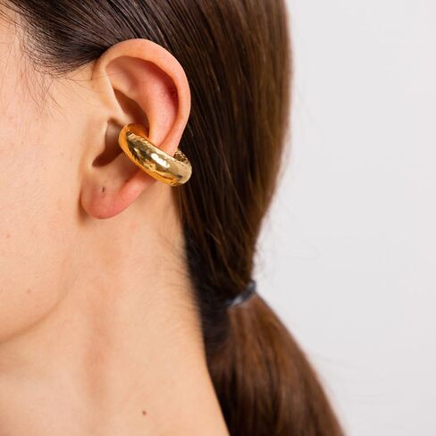 SLOONG Oversize Chunky Earrings 14K Gold Planted Stainless Steel Ear Cuff Pothole Round Circle Clip on Earrings for Women Clip On Cartilage non pierced in Saudi Arabia