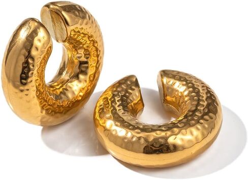 SLOONG Oversize Chunky Earrings 14K Gold Planted Stainless Steel Ear Cuff Pothole Round Circle Clip on Earrings for Women Clip On Cartilage non pierced in Saudi Arabia