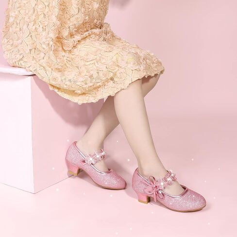 Pandaninjia Girls Dress Shoes Kids Toddler Heels Pumps Flower Girl Mary Jane School Wedding Party Princess Shoes in Saudi Arabia