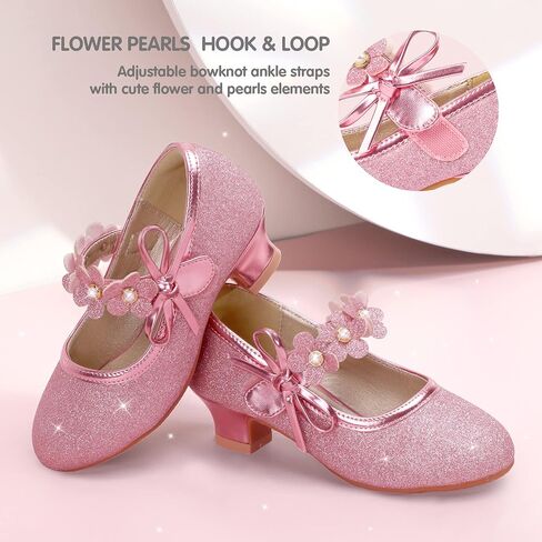 Pandaninjia Girls Dress Shoes Kids Toddler Heels Pumps Flower Girl Mary Jane School Wedding Party Princess Shoes in Saudi Arabia