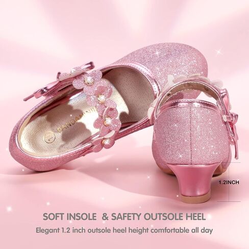 Pandaninjia Girls Dress Shoes Kids Toddler Heels Pumps Flower Girl Mary Jane School Wedding Party Princess Shoes in Saudi Arabia