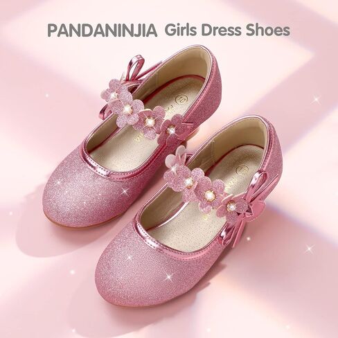 Pandaninjia Girls Dress Shoes Kids Toddler Heels Pumps Flower Girl Mary Jane School Wedding Party Princess Shoes in Saudi Arabia