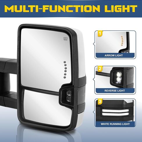 Towing Mirrors Power Heated Compatible for 2003-2006 Chevy GMC Yukon Serria Silverado Tahoe Suburban w/Sequential Turn Signal Reverse Light White Running Light Side Mirrors 2 PCS (Black) in Saudi Arabia