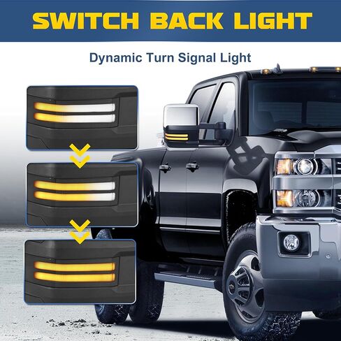 Towing Mirrors Power Heated Compatible for 2003-2006 Chevy GMC Yukon Serria Silverado Tahoe Suburban w/Sequential Turn Signal Reverse Light White Running Light Side Mirrors 2 PCS (Black) in Saudi Arabia