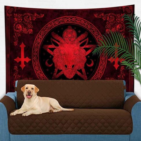 SHRAPHY Goat Head Pentagram Tapestry 80x60 Gothic Devil Demon Satanic Mysterious Hippie Wall Hanging for Living Room GTXTUH384 in Kuwait