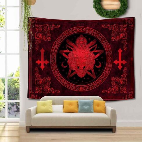SHRAPHY Goat Head Pentagram Tapestry 80x60 Gothic Devil Demon Satanic Mysterious Hippie Wall Hanging for Living Room GTXTUH384 in Kuwait