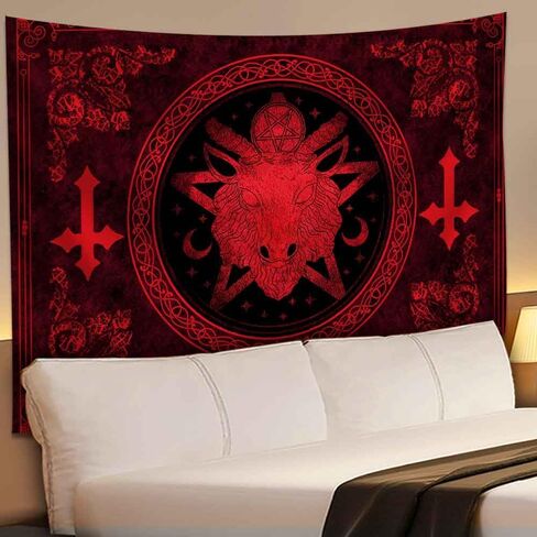SHRAPHY Goat Head Pentagram Tapestry 80x60 Gothic Devil Demon Satanic Mysterious Hippie Wall Hanging for Living Room GTXTUH384 in Kuwait