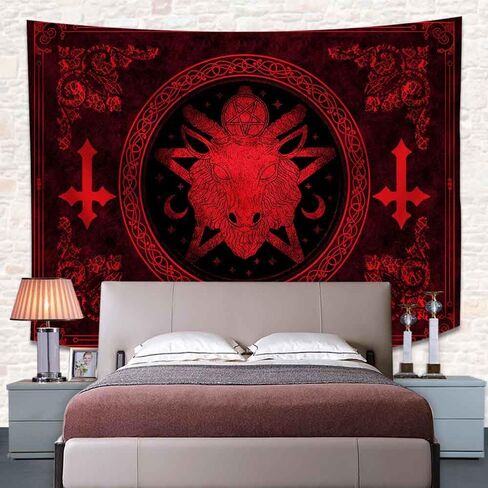 SHRAPHY Goat Head Pentagram Tapestry 80x60 Gothic Devil Demon Satanic Mysterious Hippie Wall Hanging for Living Room GTXTUH384 in Kuwait