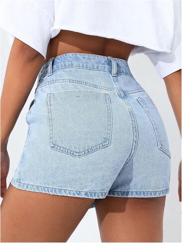 Wdirara Women's Petite Button Front Wrap Front Skorts Denim Skorts High Chisted Skirt in Kuwait