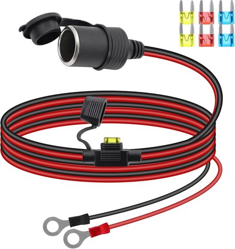 RIIEYOCA 12V 24V سجائر أخف السجائر كابل تمديد المقبس ، و 16AWG سيارة سجائر أخف وزناً من الحبل الطرفي حلقة العيينة مع غطاء مقاوم للماء وفتيل 20A للسيارات والشاحنات والقوارب ، إلخ. （3M） in Kuwait