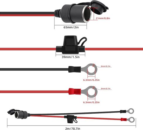 RIIEYOCA 12V 24V سجائر أخف السجائر كابل تمديد المقبس ، و 16AWG سيارة سجائر أخف وزناً من الحبل الطرفي حلقة العيينة مع غطاء مقاوم للماء وفتيل 20A للسيارات والشاحنات والقوارب ، إلخ. （3M） in Kuwait