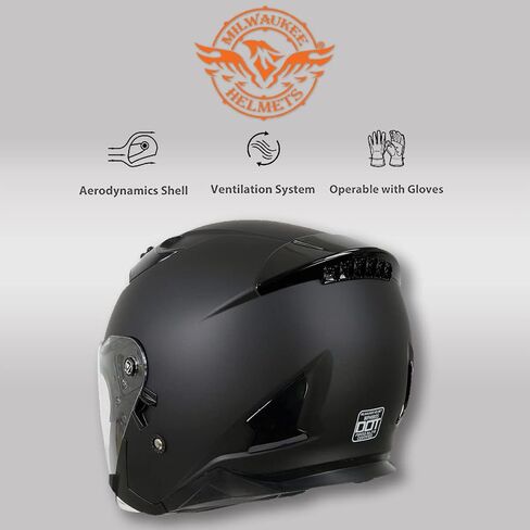 Milwaukee Performance Helmets MPH9805DOT Shift Open Face 3/4 Matte Black Nallmet Biker W/Drop Down Down - Medium in Kuwait