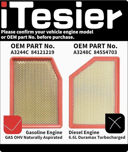 Engine Cabin Air Filter for Silverado 1500 Sierra 1500 (2014-2018)/ Silverado 2500 HD Sierra 2500HD 6.0L ONLY (2015-2019)/ Suburban Tahoe Yukon Escalade (2015-2020)/ (NOT FOR DIESEL 6.6L) in Kuwait