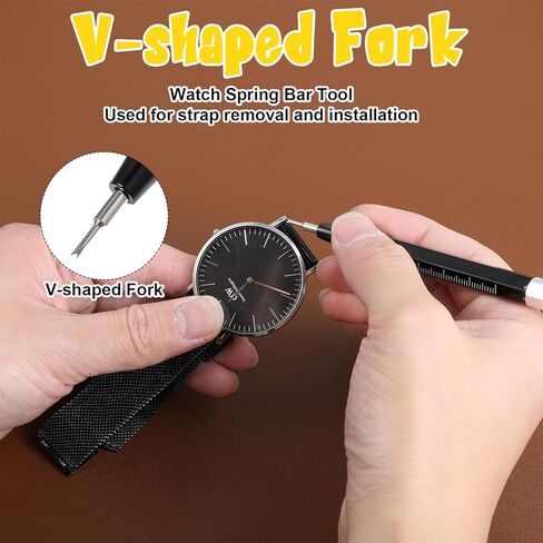 Watch Spring Bar Tool ، أداة ساعة مراقبة من الفولاذ المقاوم للصدأ مع مسطرة لضبط ، مجموعة أدوات ضبط الساعات المهنية لشركة Watchbands Spring Bars إزالة واستبدالها (أسود) in Kuwait