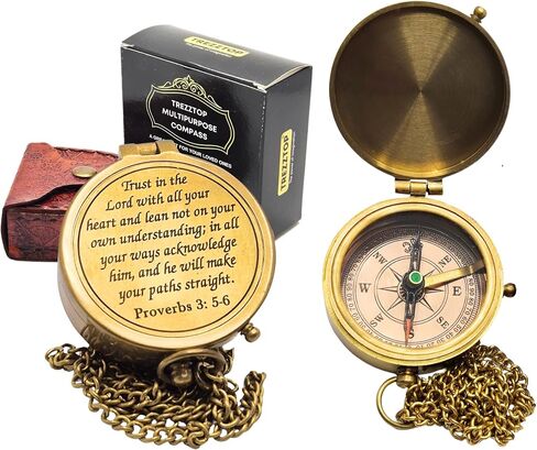 Antique Vintage Directional Magnetic Compass | Engraved Nautical Brass Compass | Birthday, Christmas, Graduation Day Gift | Religious, Catholic, Baptism Gift | First Communion, Confirmation Gifts in Saudi Arabia
