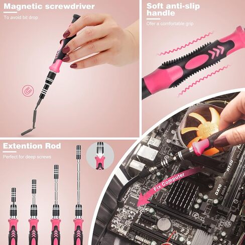Screwdriver Phillips,Torx,Pentalobe,Triangle Triwing,Flat Head,Star,Eyeglasses Repair Kit Pink tool box with Spudger for iPhone/Xbox Switch Controller, Ring Doorbell,Mac,PS4 in Saudi Arabia