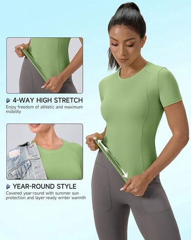SPVISE Women's Short Sleeve Compression Shirt Workout Tops Cool Dry Running Gym Yoga Shirts Fitted Basic T-Shirt Crewneck in Saudi Arabia