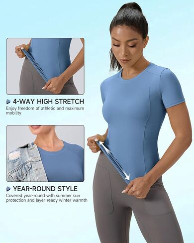 SPVISE Women's Short Sleeve Compression Shirt Workout Tops Cool Dry Running Gym Yoga Shirts Fitted Basic T-Shirt Crewneck in Saudi Arabia