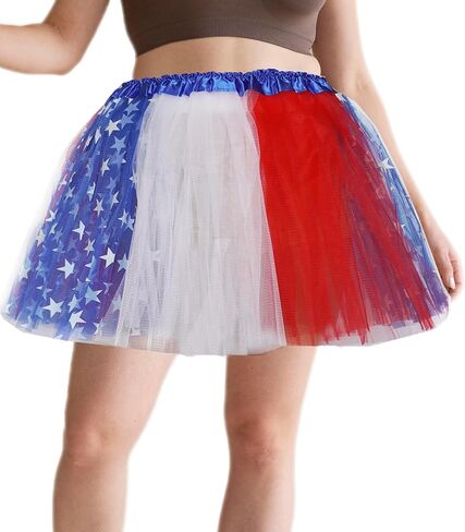 Plus Size 2XL/3XL Women Red White Blue Tutu USA American Flag Tulle Skirt Adult Teens 4th of July Patriotic Costume in Kuwait