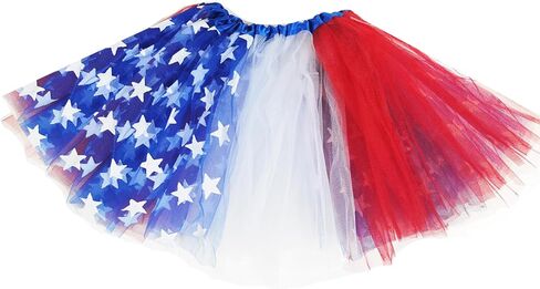 Plus Size 2XL/3XL Women Red White Blue Tutu USA American Flag Tulle Skirt Adult Teens 4th of July Patriotic Costume in Kuwait