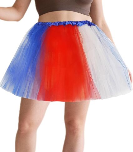 Plus Size 2XL/3XL Women Red White Blue Tutu USA American Flag Tulle Skirt Adult Teens 4th of July Patriotic Costume in Kuwait