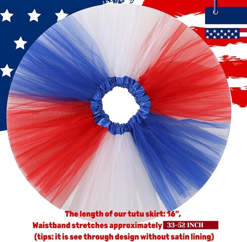 Plus Size 2XL/3XL Women Red White Blue Tutu USA American Flag Tulle Skirt Adult Teens 4th of July Patriotic Costume in Kuwait