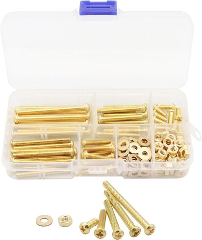 LBY 80pcs M6 Machine Screws(Truss Head), Phillips Pan Head Bolts Nuts Flat Washers, Copper(Yellow) in Saudi Arabia
