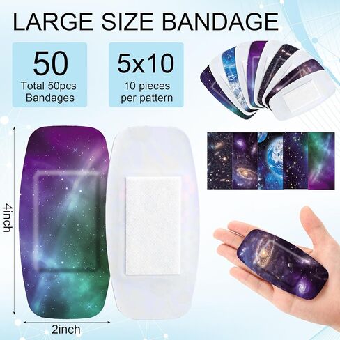 Geiserailie 50 Pcs Large Waterproof Bandages 2'' x 4'' Adhesive Wound Care Bandages Cushioned Flexible Latex Free for First Aids and Protect(Starry Sky) in Saudi Arabia