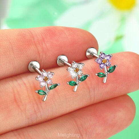 Meiighting Flower Helix Encring 16G intriling intrilage inring stele stele steel 316l cz 8 mm ropring tragus stud conch arring for women in Saudi Arabia