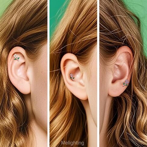 Meiighting Flower Helix Encring 16G intriling intrilage inring stele stele steel 316l cz 8 mm ropring tragus stud conch arring for women in Saudi Arabia