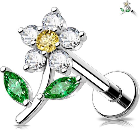 Meiighting Flower Helix Encring 16G intriling intrilage inring stele stele steel 316l cz 8 mm ropring tragus stud conch arring for women in Saudi Arabia