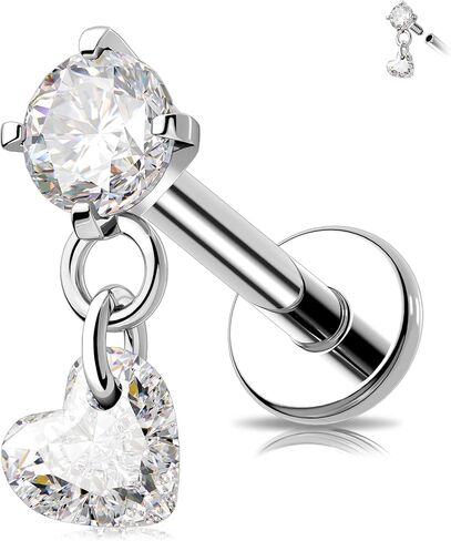 MeIighting 16G Dangle Helix Stud Titanium G23 Flat Back Earring Internally Threaded Tragus Jewellery Clear CZ Cartilage Conch Lobe Piercing Jewelry for Women 6/8 mm in Saudi Arabia