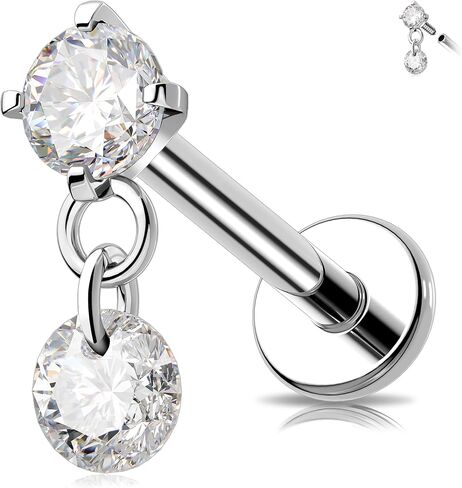 Meiighting 16g dangle helix stud titanium g23 flat back repring tragus tragus jewelery clear cl cz conch lebe lebe jewelry for women 6/8 mm in Kuwait