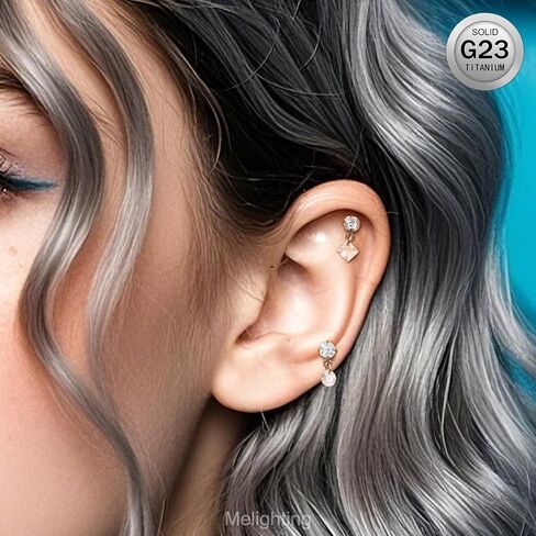 Meiighting 16g dangle helix stud titanium g23 flat back repring tragus tragus jewelery clear cl cz conch lebe lebe jewelry for women 6/8 mm in Kuwait