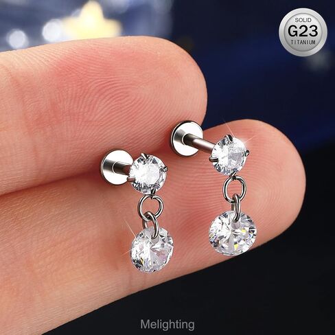 Meiighting 16g dangle helix stud titanium g23 flat back repring tragus tragus jewelery clear cl cz conch lebe lebe jewelry for women 6/8 mm in Kuwait