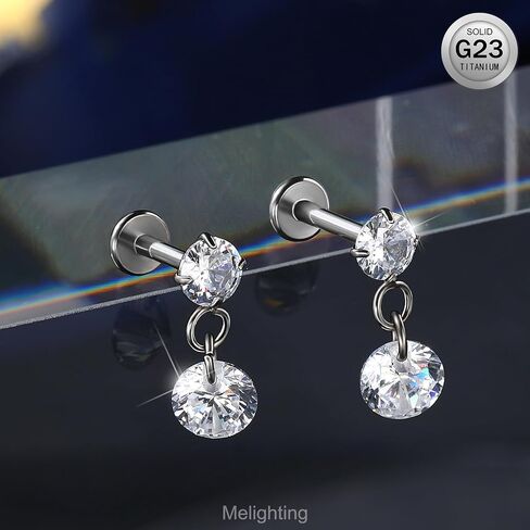 Meiighting 16g dangle helix stud titanium g23 flat back repring tragus tragus jewelery clear cl cz conch lebe lebe jewelry for women 6/8 mm in Kuwait