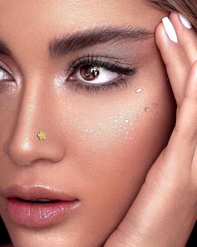 Akeoqi 16Pcs Nose Rings L Shaped Nose Studs Stainless Steel Pink CZ Opal Butterfly Flower Leaf Heart Moon Star Dangle Body Piercing Jewelry for Women Men 20G Gold Silver Tone in Kuwait