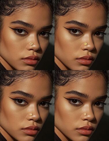 Akeoqi 16Pcs Nose Rings L Shaped Nose Studs Stainless Steel Pink CZ Opal Butterfly Flower Leaf Heart Moon Star Dangle Body Piercing Jewelry for Women Men 20G Gold Silver Tone in Kuwait