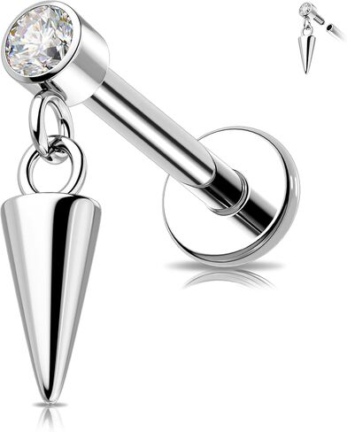 Melighting 16g Tragus Piercing داخليًا متمة حلزوني مرصع بالتيتانيوم G23 حلقة غضروف واضحة CZ الفص في حلق الظهر المسطح للنساء 6/8 مم in Kuwait