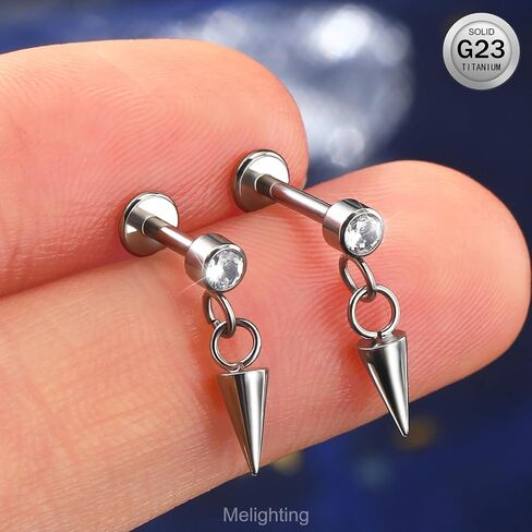 Melighting 16g Tragus Piercing داخليًا متمة حلزوني مرصع بالتيتانيوم G23 حلقة غضروف واضحة CZ الفص في حلق الظهر المسطح للنساء 6/8 مم in Kuwait