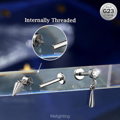 Melighting 16g Tragus Piercing داخليًا متمة حلزوني مرصع بالتيتانيوم G23 حلقة غضروف واضحة CZ الفص في حلق الظهر المسطح للنساء 6/8 مم in Kuwait