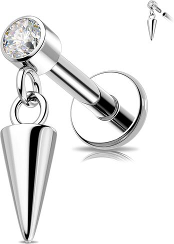 Melighting 16G Tragus Piercing Internally Threaded Dangle Helix Stud Titanium G23 Cartilage Ring Clear CZ Conch Lobe Earring Flat Back Earring For Women 6/8 mm in Saudi Arabia