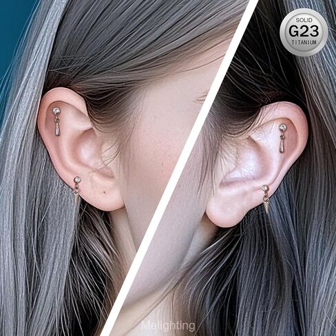 Melighting 16g Tragus Piercing داخليًا متمة حلزوني مرصع بالتيتانيوم G23 حلقة غضروف واضحة CZ الفص في حلق الظهر المسطح للنساء 6/8 مم in Kuwait