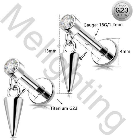Melighting 16g Tragus Piercing داخليًا متمة حلزوني مرصع بالتيتانيوم G23 حلقة غضروف واضحة CZ الفص في حلق الظهر المسطح للنساء 6/8 مم in Kuwait