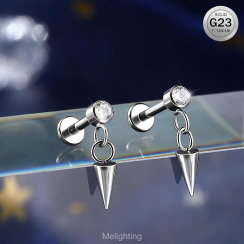 Melighting 16g Tragus Piercing داخليًا متمة حلزوني مرصع بالتيتانيوم G23 حلقة غضروف واضحة CZ الفص في حلق الظهر المسطح للنساء 6/8 مم in Kuwait