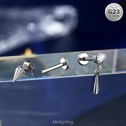 Melighting 16g Tragus Piercing داخليًا متمة حلزوني مرصع بالتيتانيوم G23 حلقة غضروف واضحة CZ الفص في حلق الظهر المسطح للنساء 6/8 مم in Kuwait