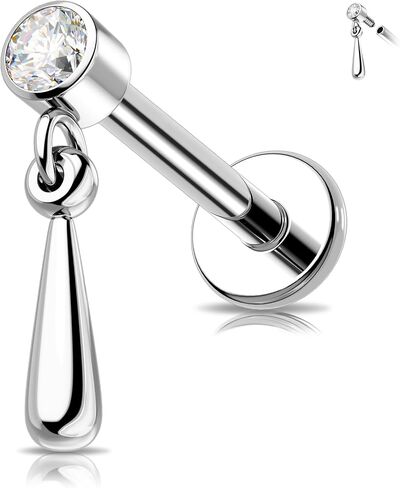 Melighting 16g Tragus Piercing داخليًا متمة حلزوني مرصع بالتيتانيوم G23 حلقة غضروف واضحة CZ الفص في حلق الظهر المسطح للنساء 6/8 مم in Kuwait