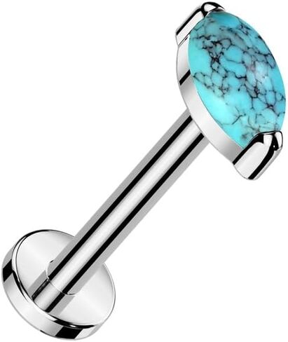 Pierced Owl 18GA ASTM F-136 Implant Grade Titanium Threadless Push-In Marquise Shaped Natural Stone Flat Back Stud in Saudi Arabia