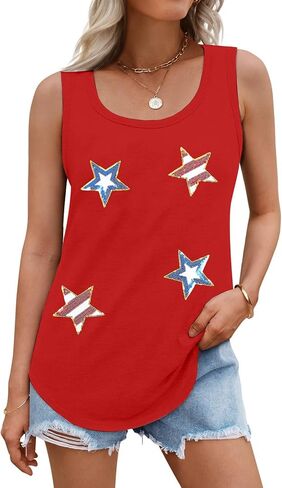 Top Flag Tank American Top Women 4th of July Tops Stars Starkin anquin anks Vestic O-teac tops daptiveless dops in Kuwait